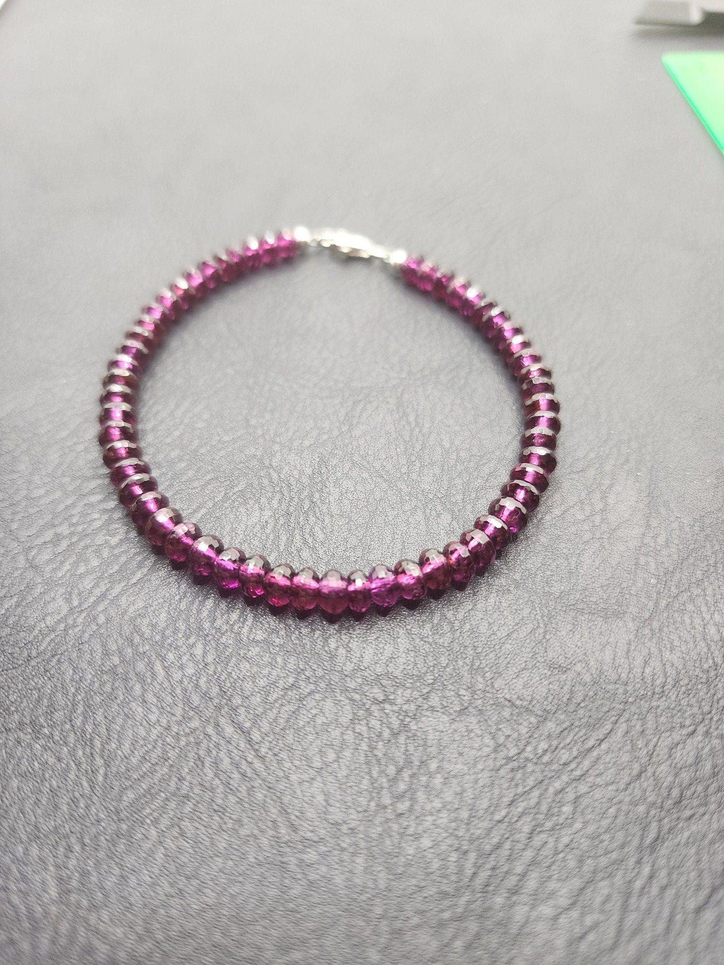 Bead Bracelet - Natural Garnet- 925 Silver Hardware - 7 1/2" - G1 - Beaunique Boutique