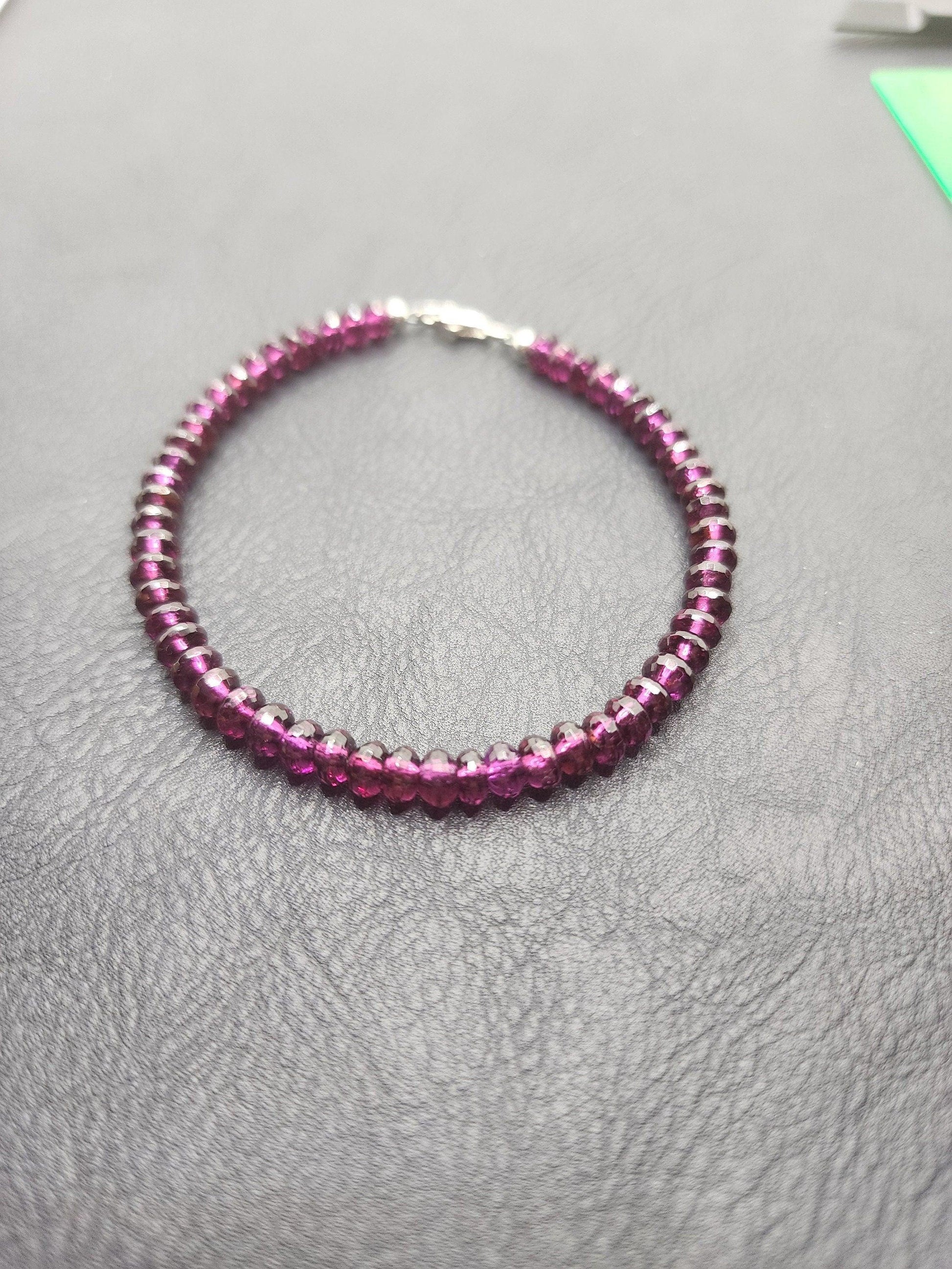 Bead Bracelet - Natural Garnet- 925 Silver Hardware - 7 1/2" - G1 - Beaunique Boutique