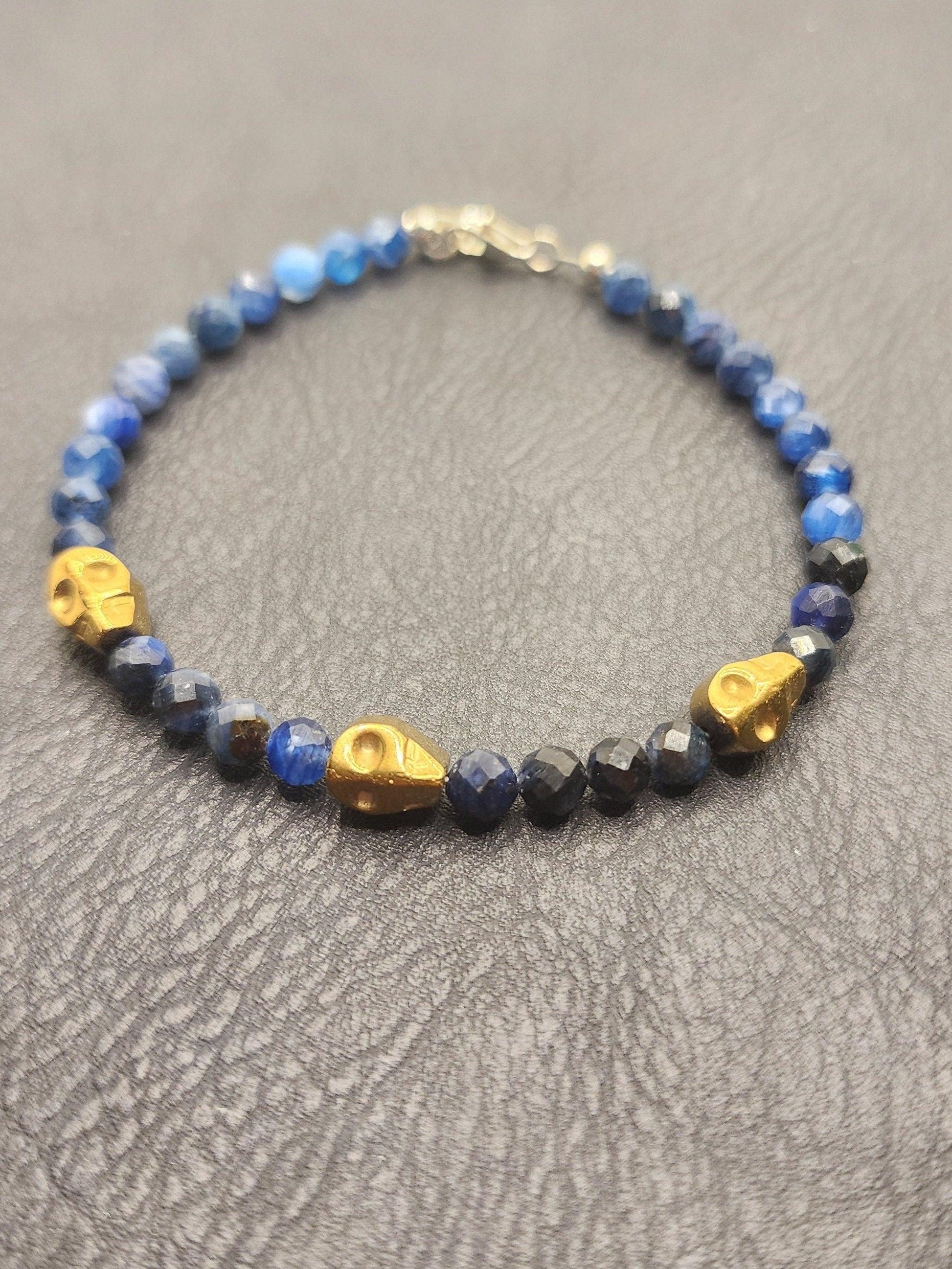 Bead Bracelet - Natural Kyanite Stone - 925 Silver Hardware - 7.25" - K1 - Beaunique Boutique