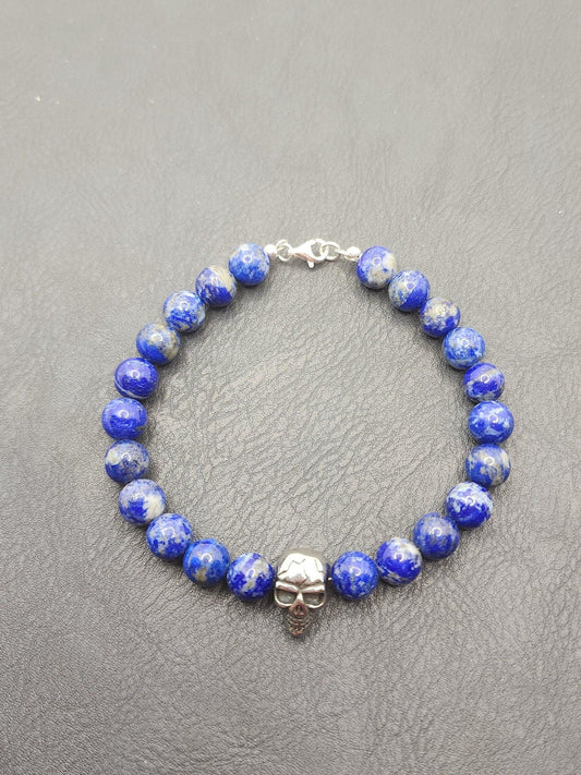 Bead Bracelet - Natural Lapis- 925 Silver Hardware - 8 1/4" - L1 - Beaunique Boutique