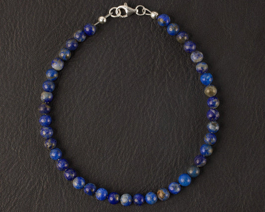 Bead Bracelet - Natural Lapis Lazuli - 925 Silver Hardware - 8" - Beaunique Boutique