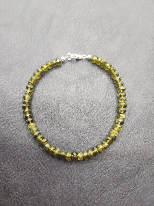 Bead Bracelet - Natural Peridot- 925 Silver Hardware - 7 1/2" - P1 - Beaunique Boutique