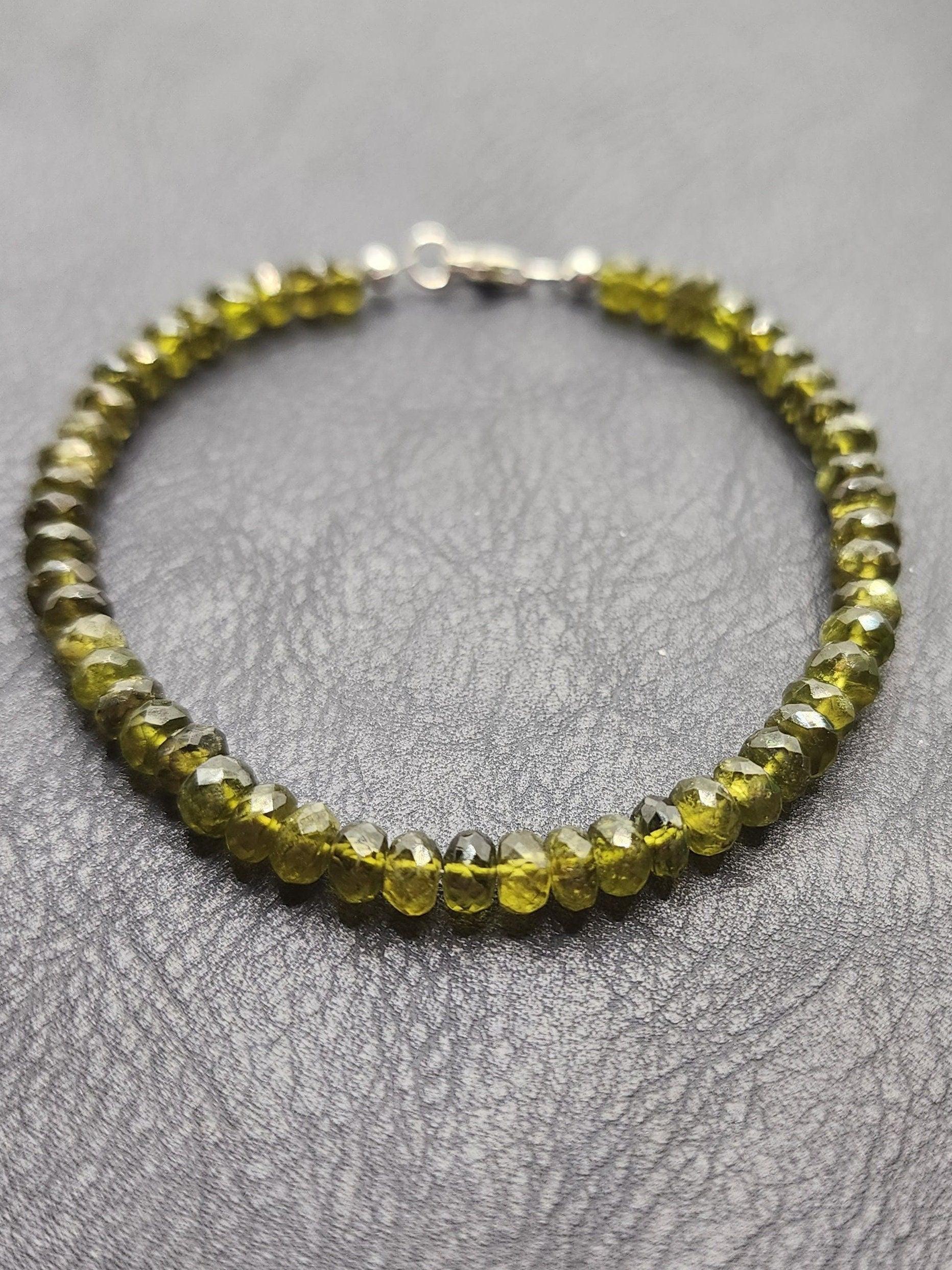 Bead Bracelet - Natural Peridot- 925 Silver Hardware - 7 1/2" - P1 - Beaunique Boutique