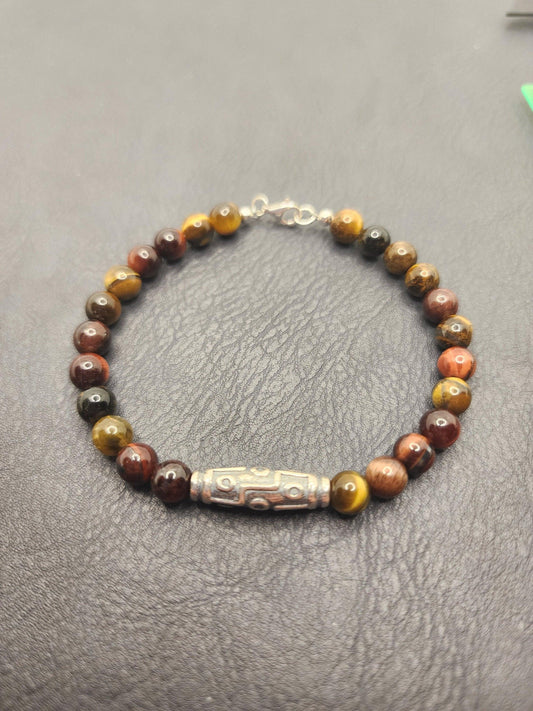 Bead Bracelet - Natural Reddish Brown Tigers Eye - 925 Silver Hardware - 7 1/2" - T4 - Beaunique Boutique