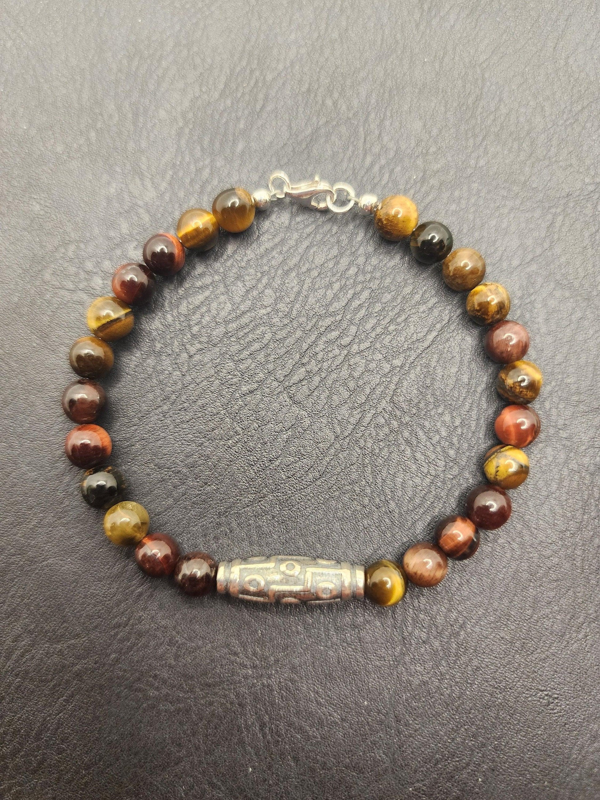 Bead Bracelet - Natural Reddish Brown Tigers Eye - 925 Silver Hardware - 7 1/2" - T4 - Beaunique Boutique