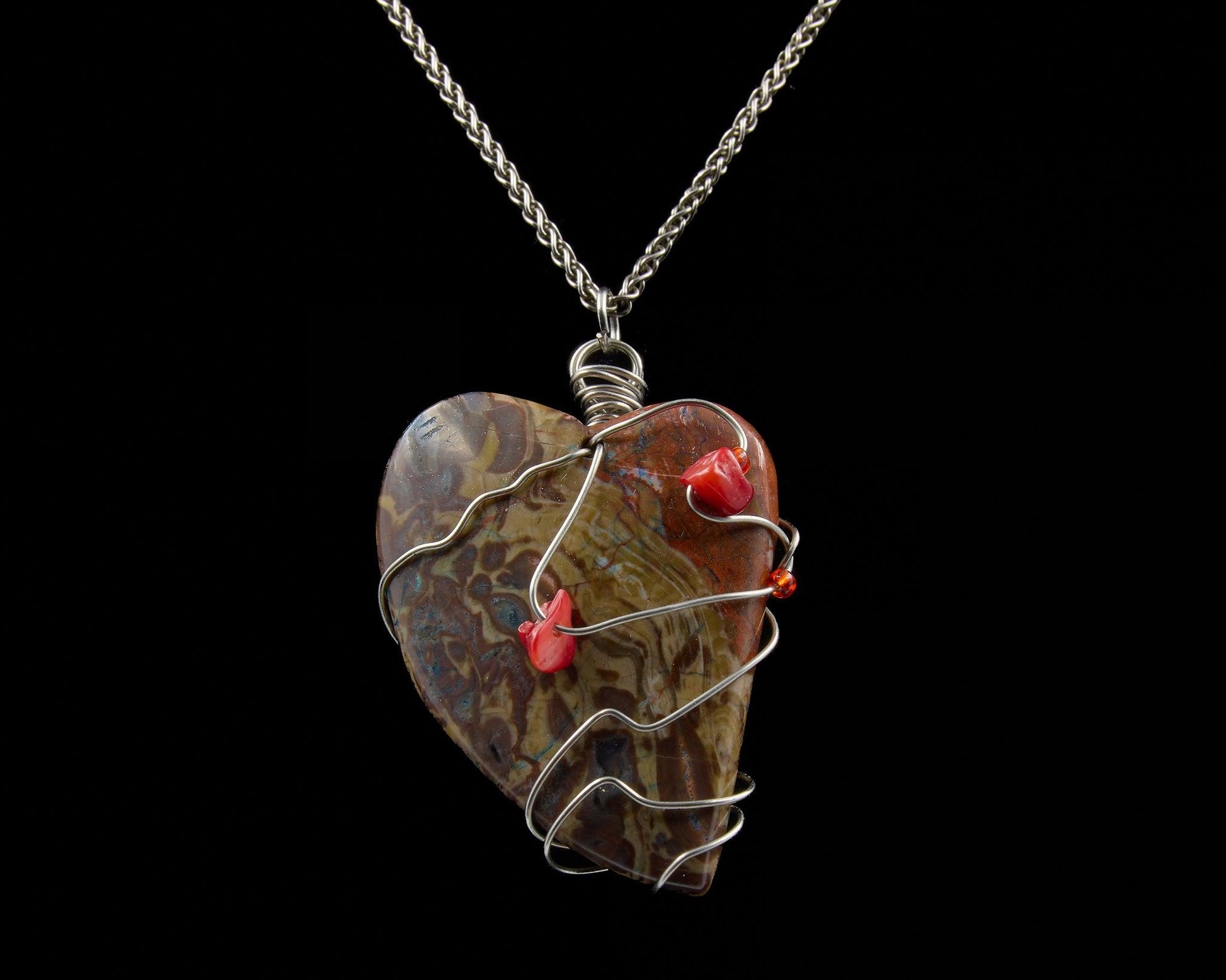 Wire Wrap - Pendant - Heart - Jasper - Beaunique Boutique